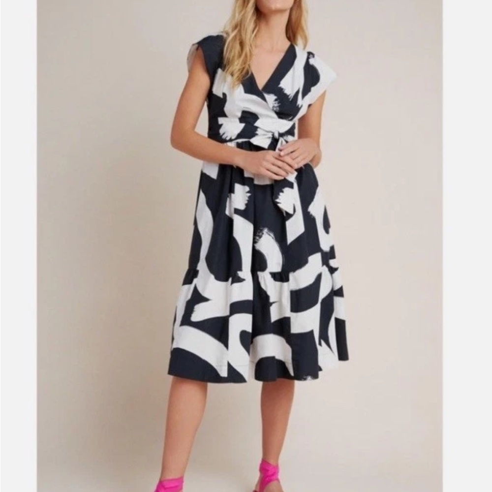 Anthropologie Maeve Mairead midi dress black & white abstract print Size 8